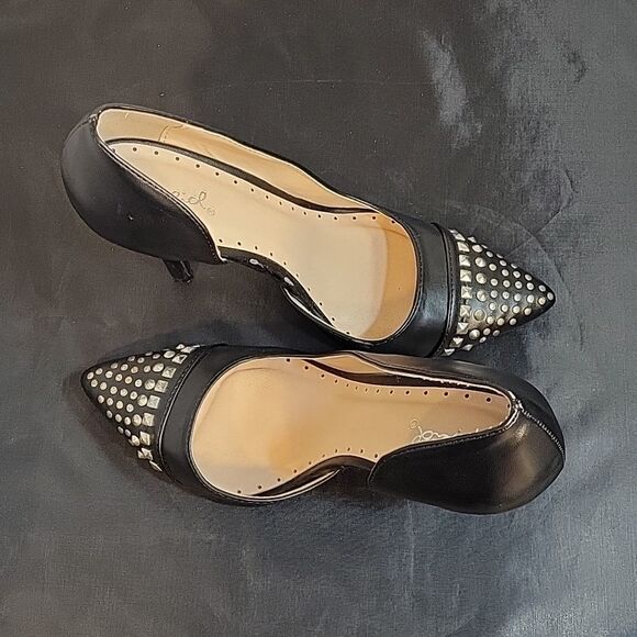 QUPID LEATHER UPPER POINTED TOE SEQUIN BEADED HIGH HEEL D'ORSAY SHOE - Picture 6 of 12